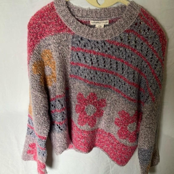 Sincerely Jules: Colorful Knit Wool Blend Sweater- Bell Sleeve- Cropped- M - Picture 6 of 16
